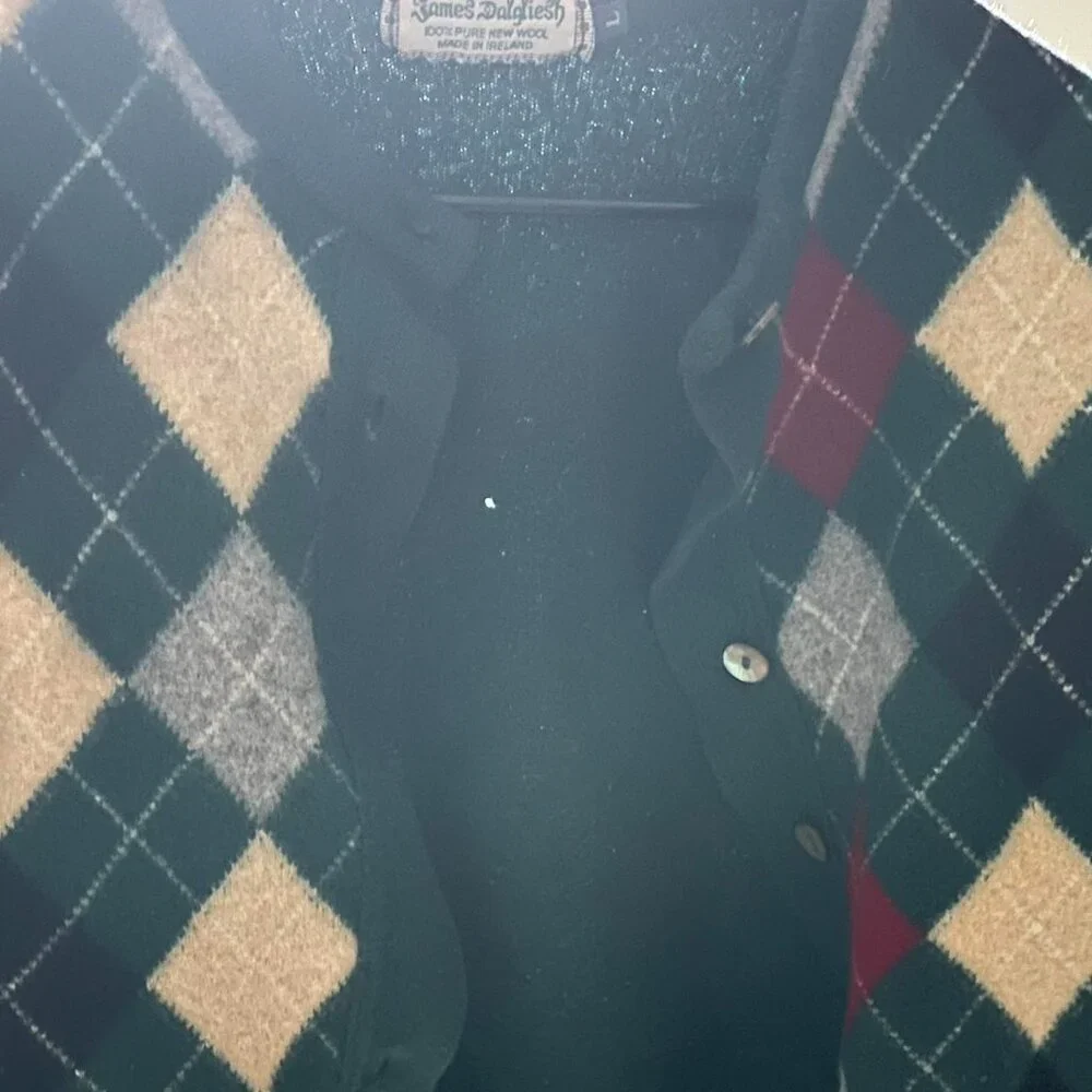 Vintage 80s Lambswool Grandmacore 100% Wool Women L Argyle Button-up Cardigan - Picture 8 of 8